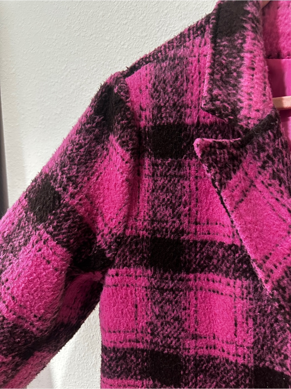 HYFVE Pink and Black Plaid Double-Breasted Pea Coat - Picture 3 of 10